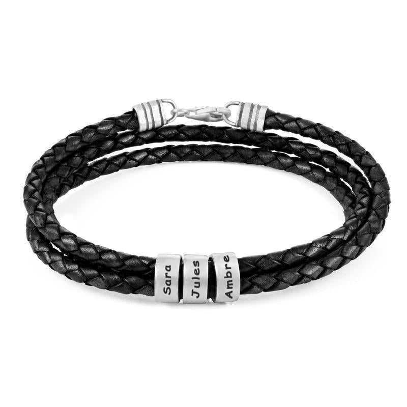 Herrenarmband aus schwarzem Leder – personalisierbar mit Verzierungen in Silber oder Gold